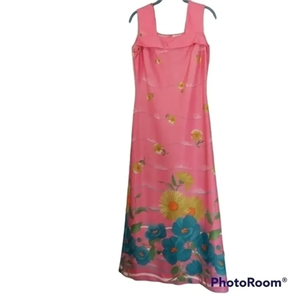 Vintage Pink‎ Blue Yellow Floral Maxi Tank Dress